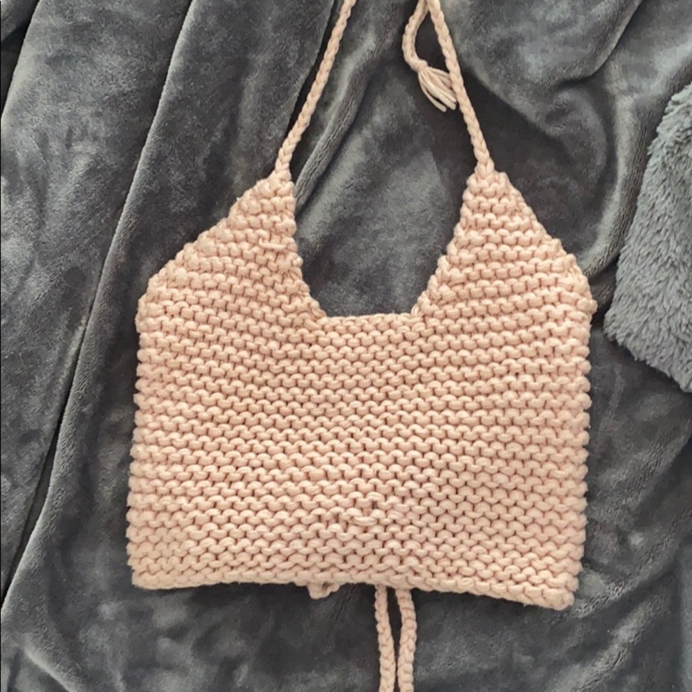Blush pink knit crop top halter